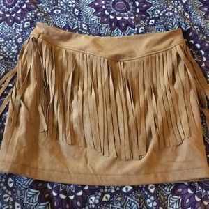 Tan BB Dakota Eulamay Faux  Suede Fringe Skirt